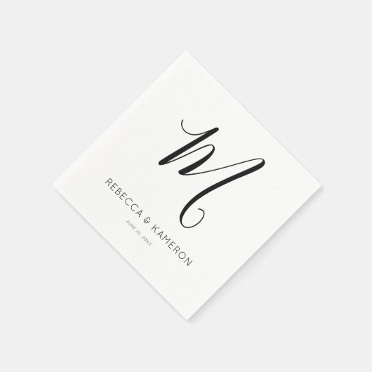 Zwart-wit Eenvoudig Elegant | Monogram bruiloft Servet (Hoek)