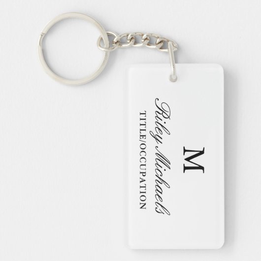 Zwart Wit Eenvoudig Elegant Monogram Naam Titel Sleutelhanger (Voorkant)