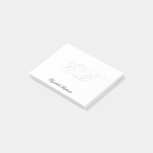 Zwart-wit Eenvoudig Elegant Monogram Post-it® Notes (Schuin)