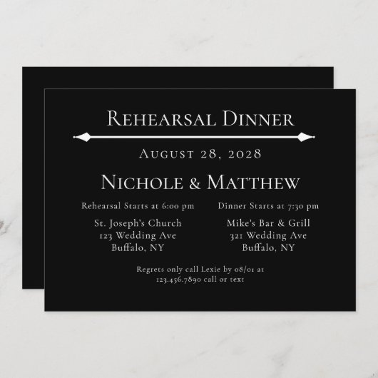 Zwart & Wit Eenvoudig Elegant Repetitie Diner Kaart (Voorkant / Achterkant)