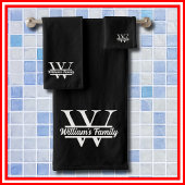 Zwart-Wit | Eenvoudig familienaam monogram Bad Handdoek