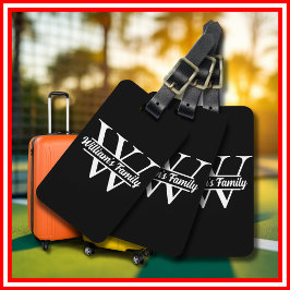 Zwart-Wit | Eenvoudig familienaam monogram Bagagelabel