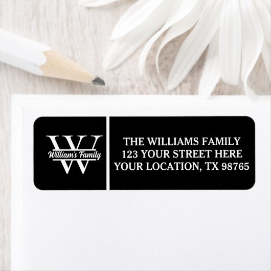 Zwart-Wit | Eenvoudig familienaam monogram Etiket (Insitu)