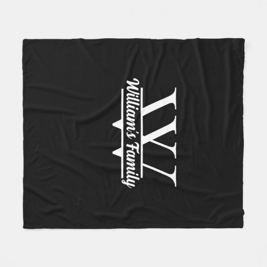 Zwart-Wit | Eenvoudig familienaam monogram Fleece Deken (Voorkant (Horizontaal))