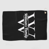 Zwart-Wit | Eenvoudig familienaam monogram Golfhanddoek (Horizontaal)