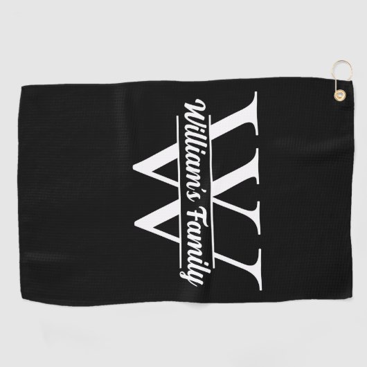 Zwart-Wit | Eenvoudig familienaam monogram Golfhanddoek (Horizontaal)
