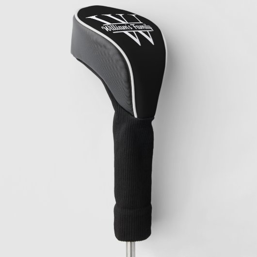 Zwart-Wit | Eenvoudig familienaam monogram Golfheadcover (Schuin)