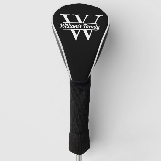 Zwart-Wit | Eenvoudig familienaam monogram Golfheadcover (Voorkant)