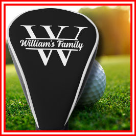 Zwart-Wit | Eenvoudig familienaam monogram Golfheadcover