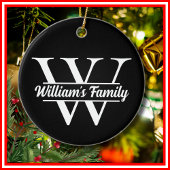 Zwart-Wit | Eenvoudig familienaam monogram Keramisch Ornament