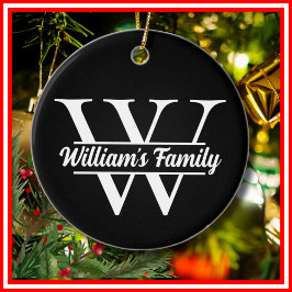 Zwart-Wit | Eenvoudig familienaam monogram Keramisch Ornament