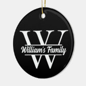 Zwart-Wit | Eenvoudig familienaam monogram Keramisch Ornament (Links)