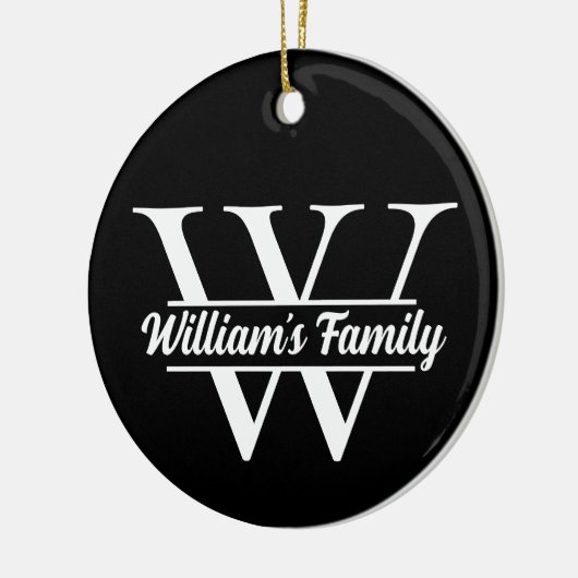 Zwart-Wit | Eenvoudig familienaam monogram Keramisch Ornament (Links)