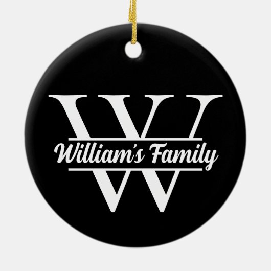 Zwart-Wit | Eenvoudig familienaam monogram Keramisch Ornament (Achterkant)