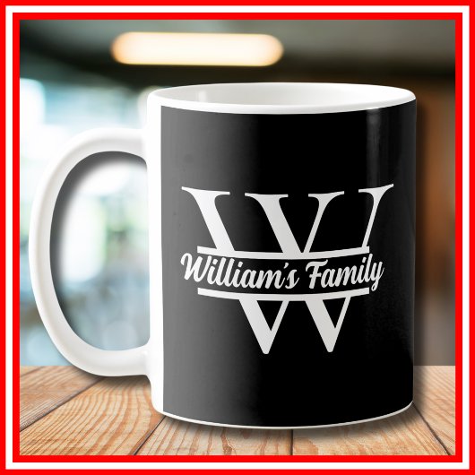 Zwart-Wit | Eenvoudig familienaam monogram Koffiemok