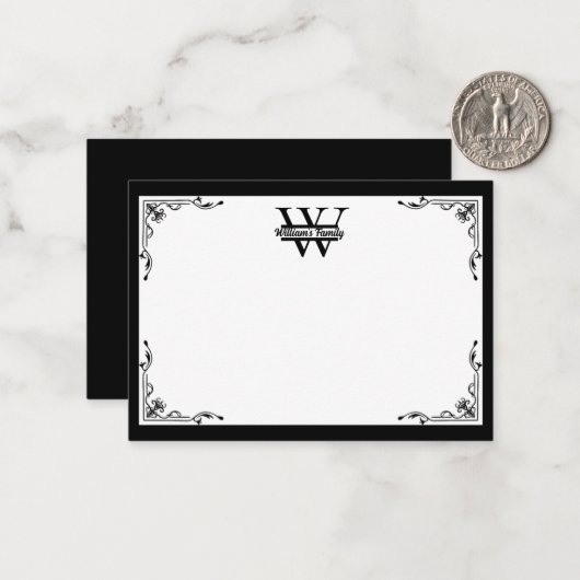 Zwart-Wit | Eenvoudig familienaam monogram Notitiekaartje (Voorkant / Achterkant in situ)