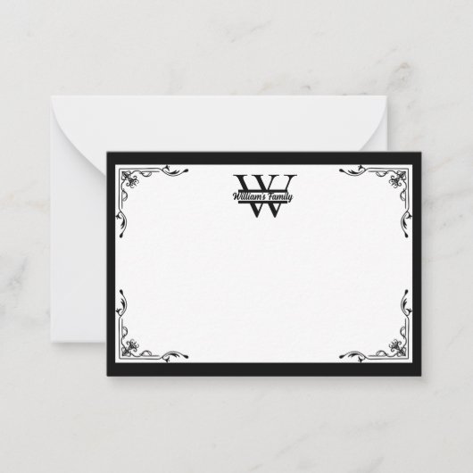 Zwart-Wit | Eenvoudig familienaam monogram Notitiekaartje (Voorkant)