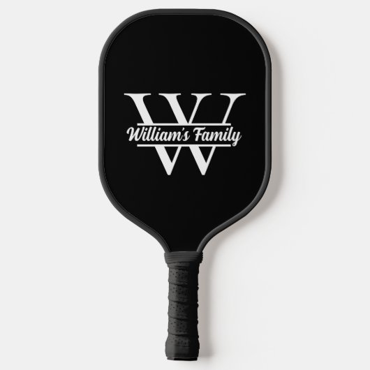 Zwart-Wit | Eenvoudig familienaam monogram Pickleball Paddle (Achterkant)