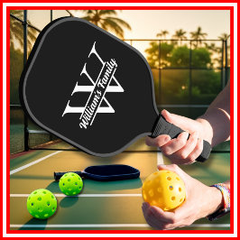Zwart-Wit | Eenvoudig familienaam monogram Pickleball Paddle
