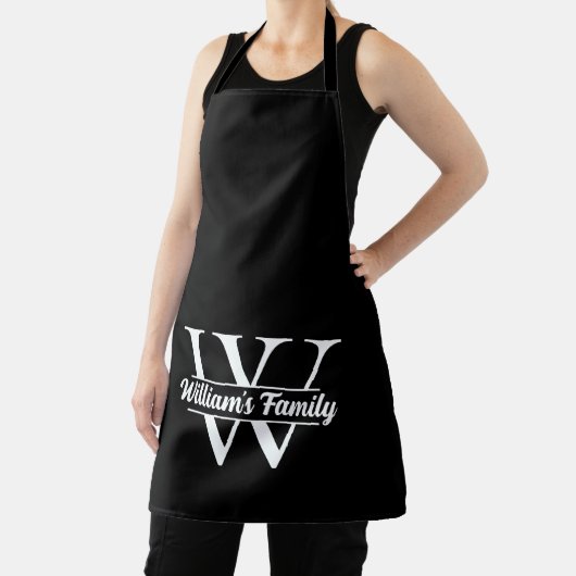 Zwart-Wit | Eenvoudig familienaam monogram Schort (Insitu)