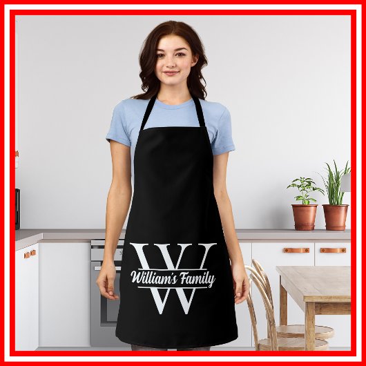 Zwart-Wit | Eenvoudig familienaam monogram Schort