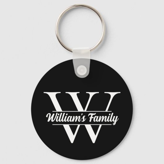 Zwart-Wit | Eenvoudig familienaam monogram Sleutelhanger (Achterkant)