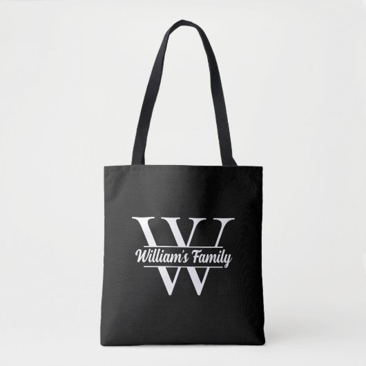 Zwart-Wit | Eenvoudig familienaam monogram Tote Bag (Voorkant)