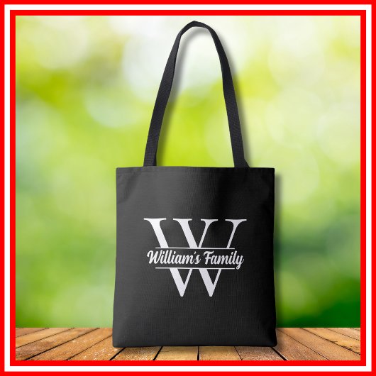 Zwart-Wit | Eenvoudig familienaam monogram Tote Bag