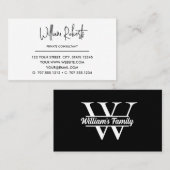 Zwart-Wit | Eenvoudig familienaam monogram Visitekaartje (Voorkant / Achterkant)