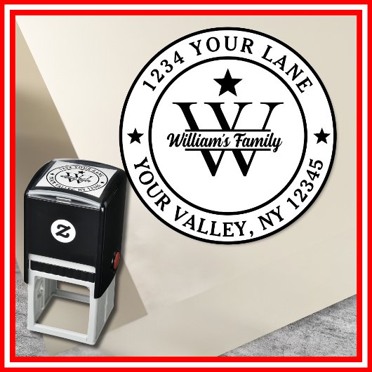 Zwart-Wit | Eenvoudig familienaam monogram Zelfinktende Stempel