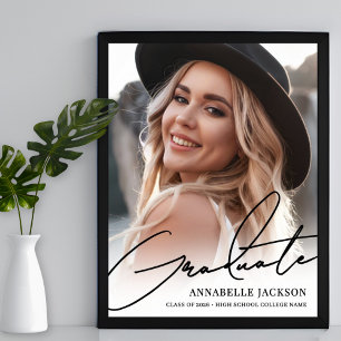 Zwart Wit Eenvoudig Foto Afstudeerfeest Bord Poster