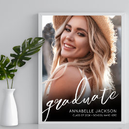 Zwart Wit Eenvoudig Foto Afstudeerfeest Bord Poster