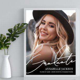 Zwart Wit Eenvoudig Foto Afstudeerfeest Bord Poster