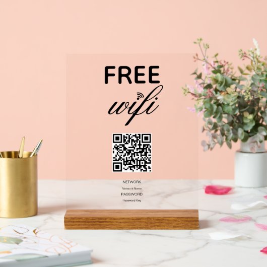 Zwart Wit Eenvoudig Gratis Wi-Fi QR Code Acryl Sig Bord (Huwelijk)