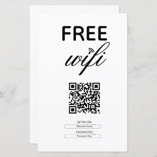 Zwart Wit Eenvoudig Gratis Wi-Fi QR Code Place (Voorkant / Achterkant)