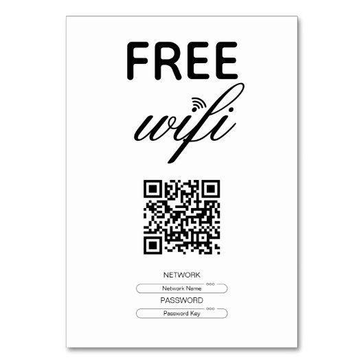 Zwart Wit Eenvoudig Gratis Wi-Fi QR Code Place Kaart (Voorkant)