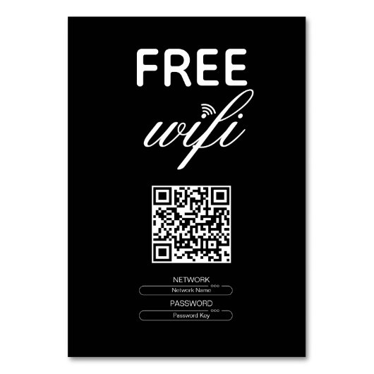 Zwart Wit Eenvoudig Gratis Wi-Fi QR Code Place Kaart (Voorkant)