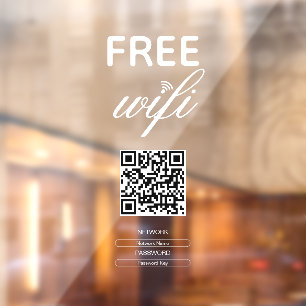 Zwart Wit Eenvoudig Gratis Wi-Fi QR Code Place Raamsticker