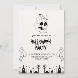 Zwart Wit Eenvoudig Halloween Party Virtueel Kaart