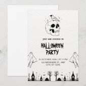 Zwart Wit Eenvoudig Halloween Party Virtueel Kaart (Voorkant / Achterkant)