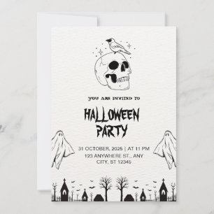 Zwart Wit Eenvoudig Halloween Party Virtueel Kaart