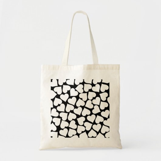 Zwart-wit, eenvoudig hartverwarmingspatroon tote bag (Voorkant)