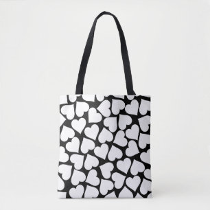 Zwart-wit, eenvoudig hartverwarmingspatroon tote bag