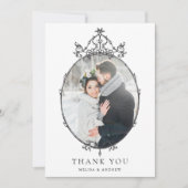Zwart & Wit Eenvoudig Lijst Trouwfoto Bedankkaart (Voorkant)