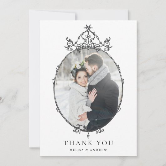 Zwart & Wit Eenvoudig  Lijst Trouwfoto Bedankkaart (Voorkant)