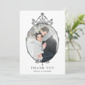 Zwart & Wit Eenvoudig Lijst Trouwfoto Bedankkaart (Staand voorkant)