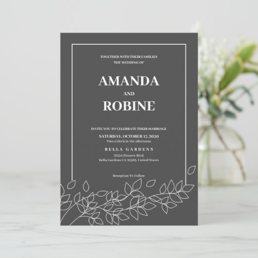 Zwart Wit Eenvoudig Minimalistisch Elegant Bruilof Kaart (Staand voorkant)