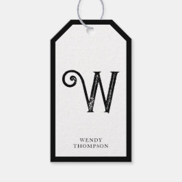 Zwart wit, eenvoudig minimalistisch monogram met d cadeaulabel
