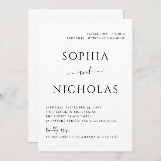 Zwart-wit eenvoudig minimalistisch repetitiediner kaart (Voorkant / Achterkant)