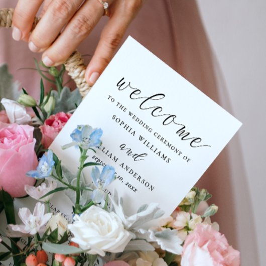 Zwart-wit eenvoudig minimalistisch script bruiloft programmakaart